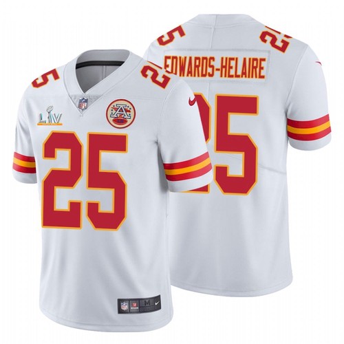 Men's Kansas City Chiefs #25 Clyde Edwards-Helaire White NFL 2021 Super Bowl LV Stitched Jersey Men's Kansas City Chiefs #25 Clyde Edwards-Helaire White NFL 2021 Super Bowl LV Stitched Jersey